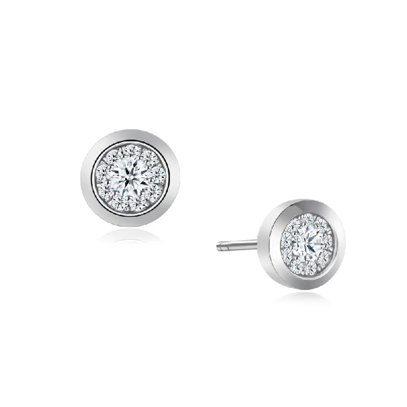 Silver Earrings With Enamel Designs-Bezel Cluster Diamond Earrings