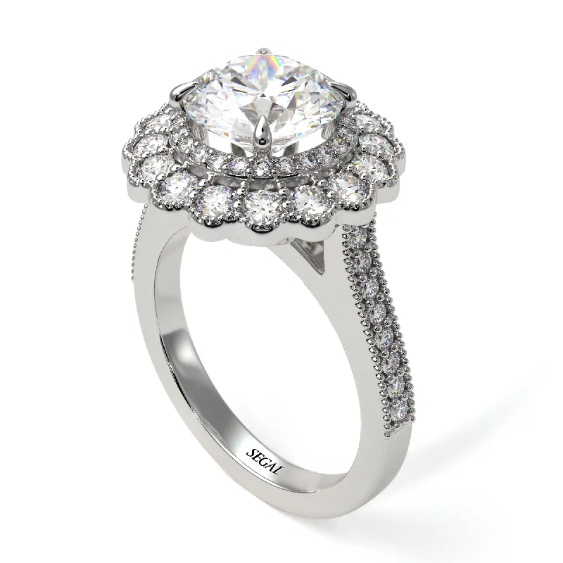 Classic Platinum Rings For Engagement-Diamond Double Halo Cathedral Engagement Ring - Deirdre No. 3