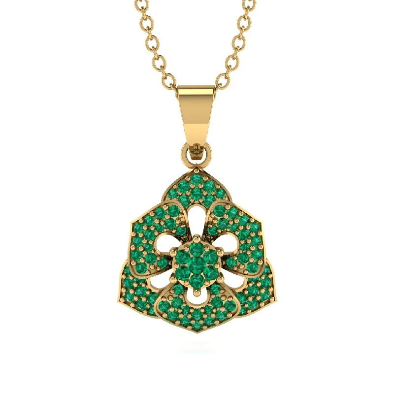 Simple Heart Pendant Necklace For Casual Wear-Gilded Rose Pendant Necklace With Dazzling Emerald - Lori No. 4