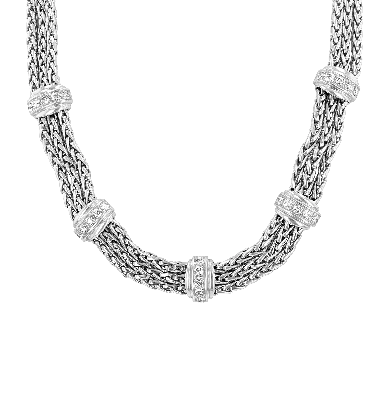 Simple Heart Pendant Necklace For Casual Wear-18K White Gold and Diamond Chain Necklace