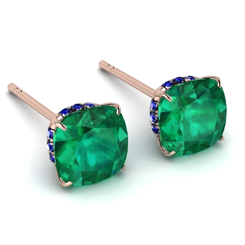 Geometric Hoop Earrings For Modern Look-Hidden Halo Cushion Emerald Earrings - Alivia No. 65