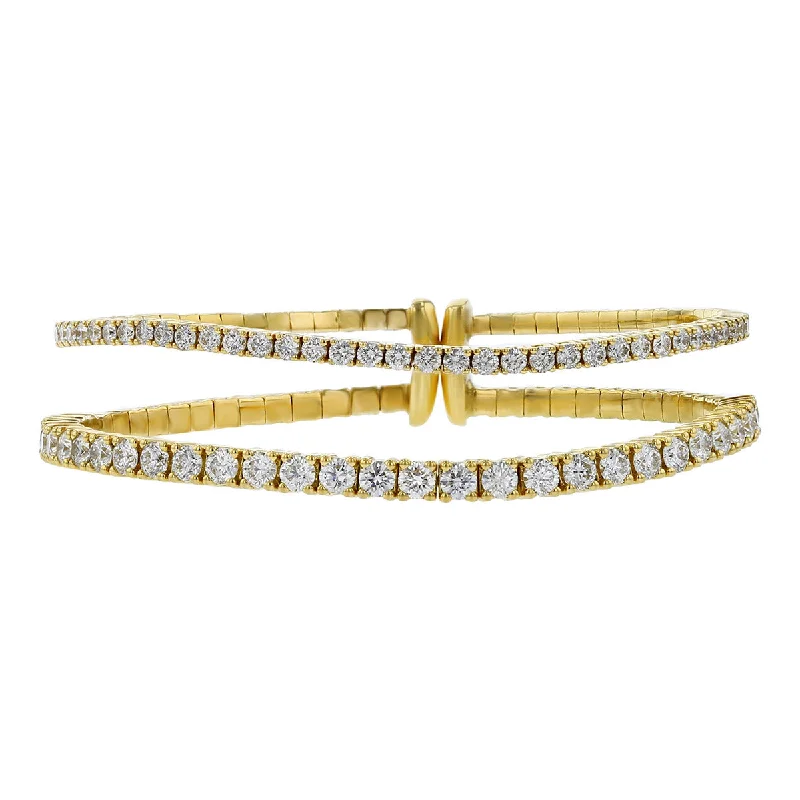 Natural Stone Bracelets-Double Row Flexible Diamond Cuff Bracelet