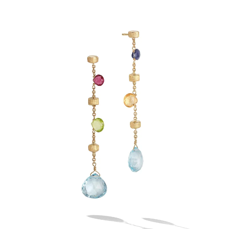 Custom Diamond Earrings For Gifts-Paradise 18ct Yellow Gold Multicoloured Long Drop Earrings