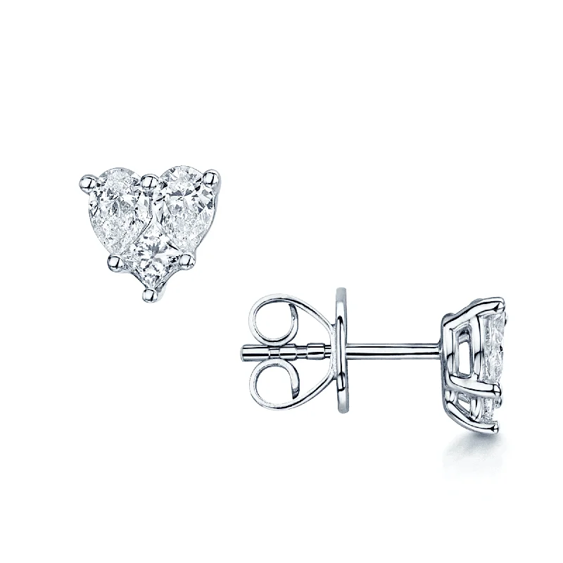 Designer Earrings For Cocktail Party-18ct White Gold Mixed Diamond Heart Shaped Stud Earrings