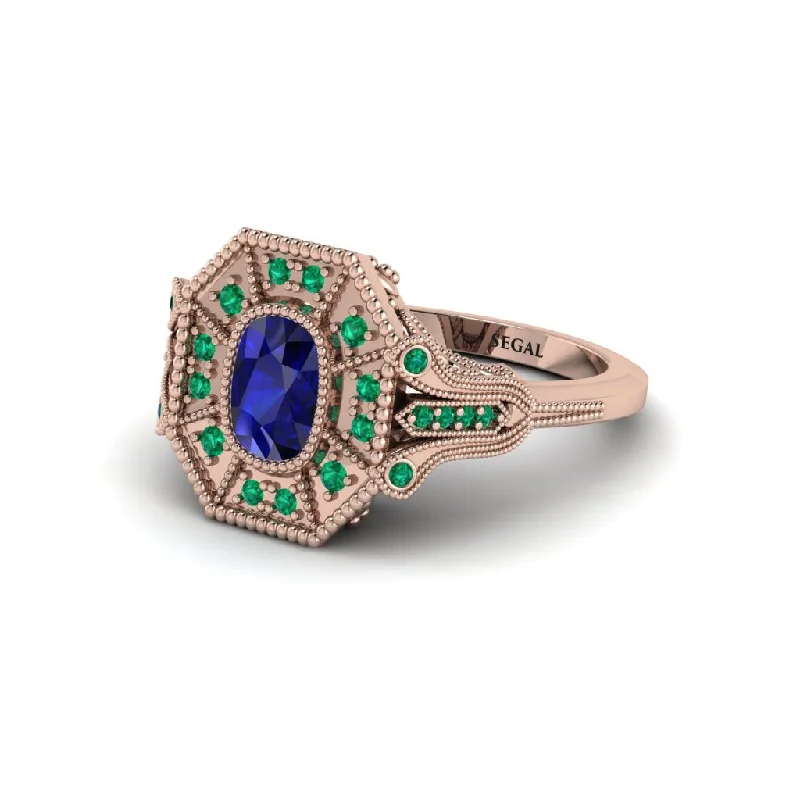 Elegant Halo Rings For Engagement-Sapphire Cushion Cut Art Deco Engagement Ring - Alicia No. 29