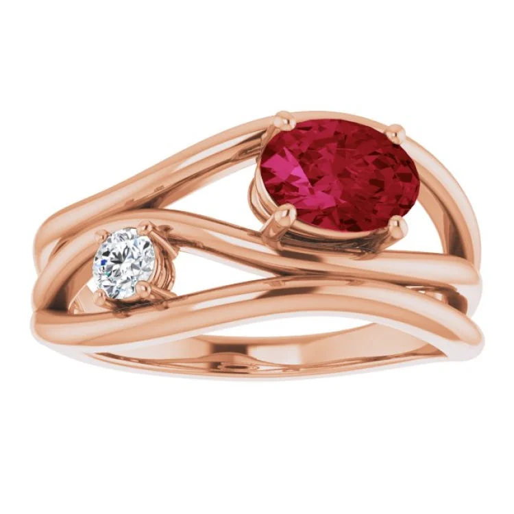 Trendy Stackable Rings For Elegant Style-14K Rose Lab-Grown Ruby & 1/10 CTW Natural Diamond Ring