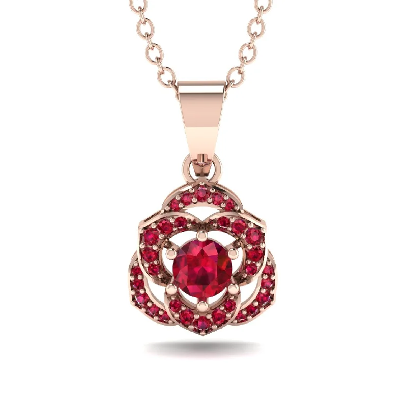 Personalized Gold Necklace For Women-Golden Rose Blossom Necklace With Exquisite Ruby Detailing - Reign No. 56