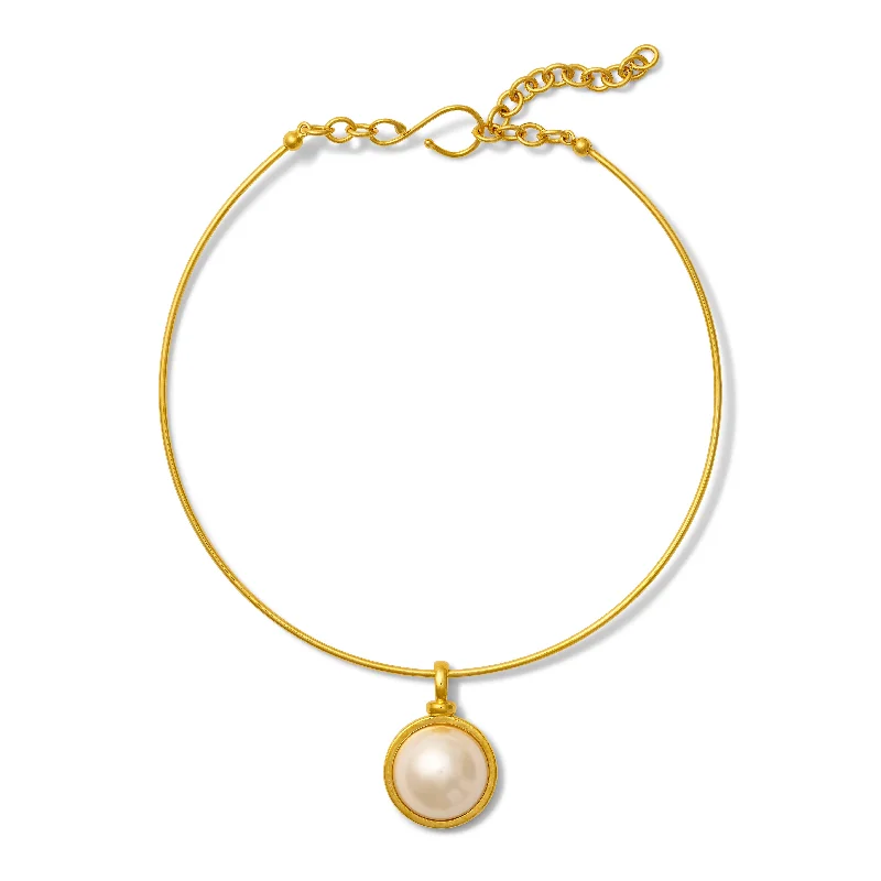 Simple Crystal Necklace For Casual Look-Necklace - Delphine Collar w/White Pearl Drop