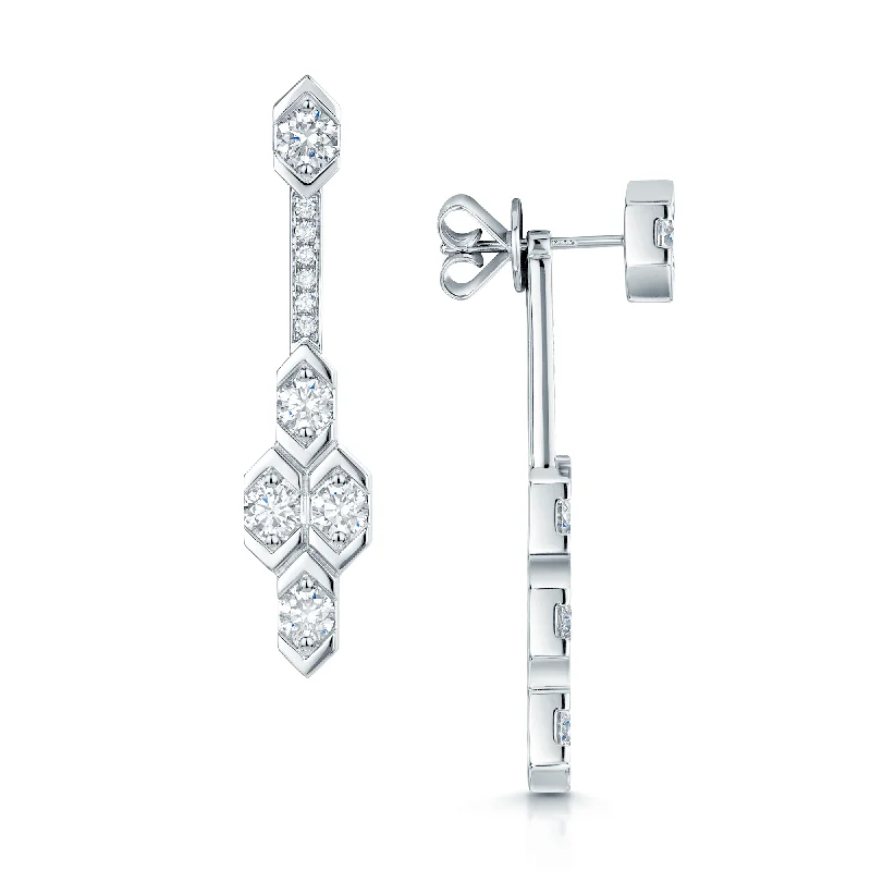 Elegant Long Earrings For Weddings-Nouveau Collection 18ct White Gold Full Diamond Drop Earrings