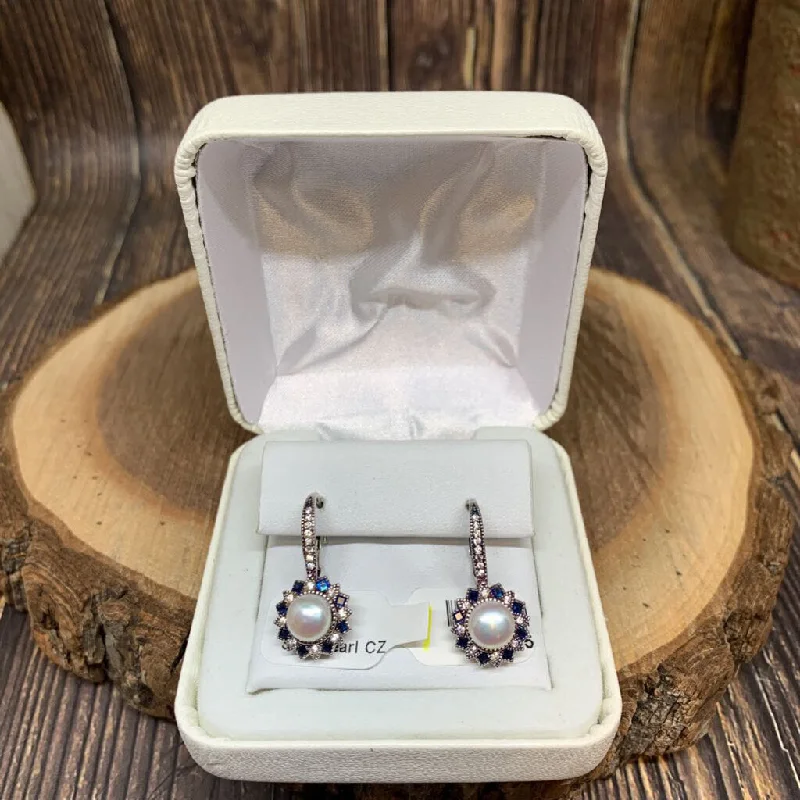 Silver Earrings With Crystal Beads-Sterling Pearl, Spinel & CZ Earrings