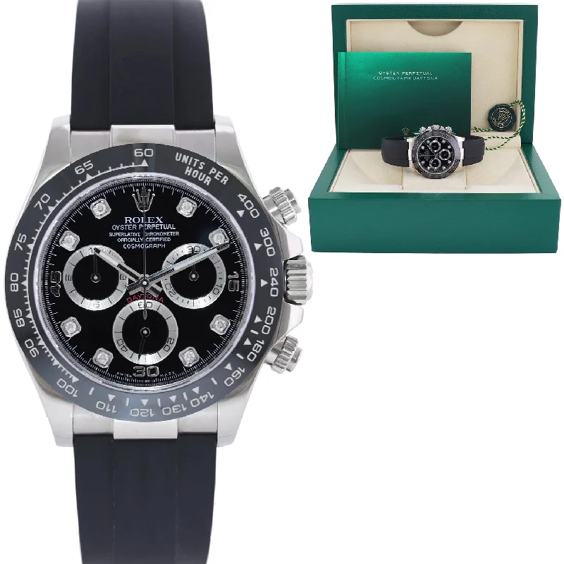 Budget-Friendly Smart Watches For Men-2022 MINT Rolex Daytona Oysterflex 116519LN White Gold Ceramic Diamond Watch Box