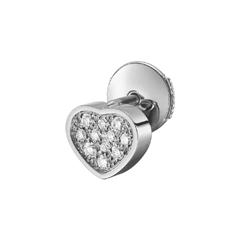 Elegant Diamond Stud Earrings-18ct White Gold My Happy Hearts Pave Set Diamond Single Stud Earring