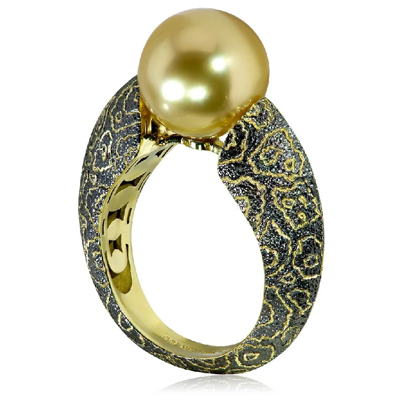 Custom Birthstone Rings For Anniversary Gifts-Gold Ring with South Sea Golden Pearl