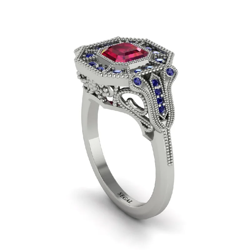 Personalized Wedding Rings For Minimalist Brides-Ruby Emerald Cut Art Deco Engagement Ring - Dawn No. 72