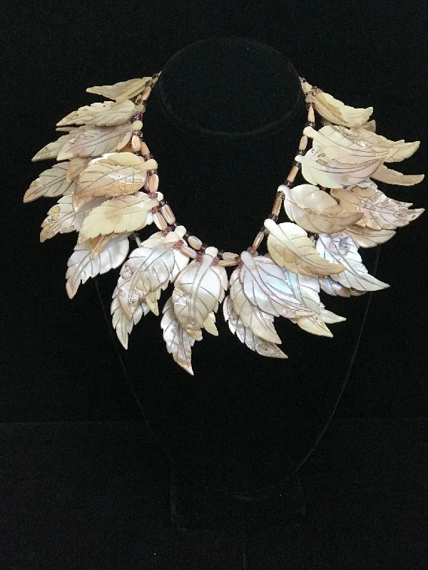 Elegant Diamond Necklace For Weddings-Mother of Pearl Leaves and Amatrine Necklace