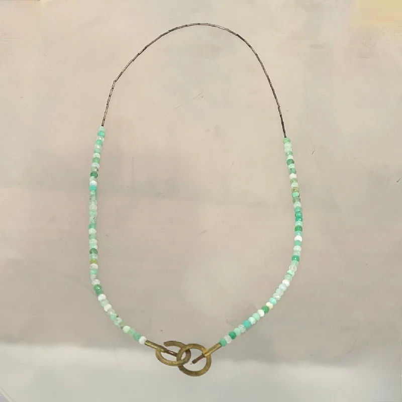 Sparkling Chain Necklace For Special Occasions-Necklace  Double  Circle Clasp Chrysoprase