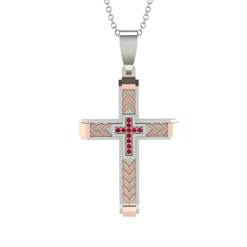 Vintage-Inspired Crystal Necklace For Events-High-Quality Elegant Openwork Ruby Gold Cross Necklace - Jordan No. 36