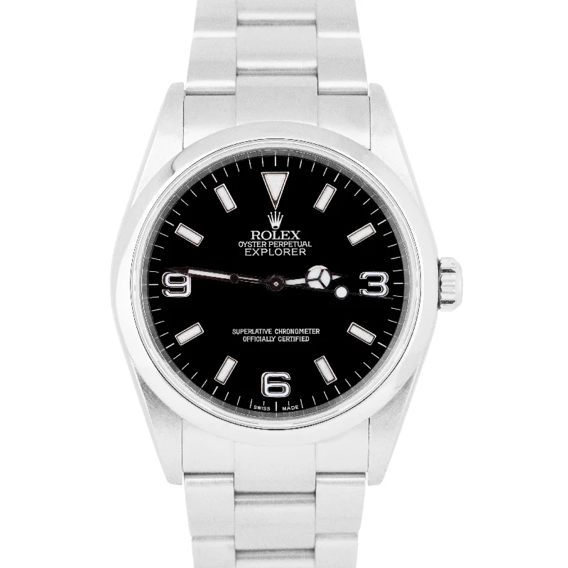 Retro Style Watches For Fashion Lovers-MINT Rolex Explorer I Black 36mm 3-6-9 Stainless Steel SEL Oyster Watch 114270