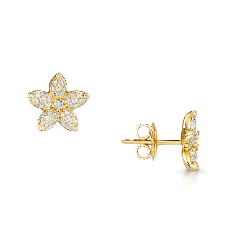 Luxury Pearl Earrings For Wedding-18ct Yellow Gold Bloom Collection Diamond Flower Stud Earrings