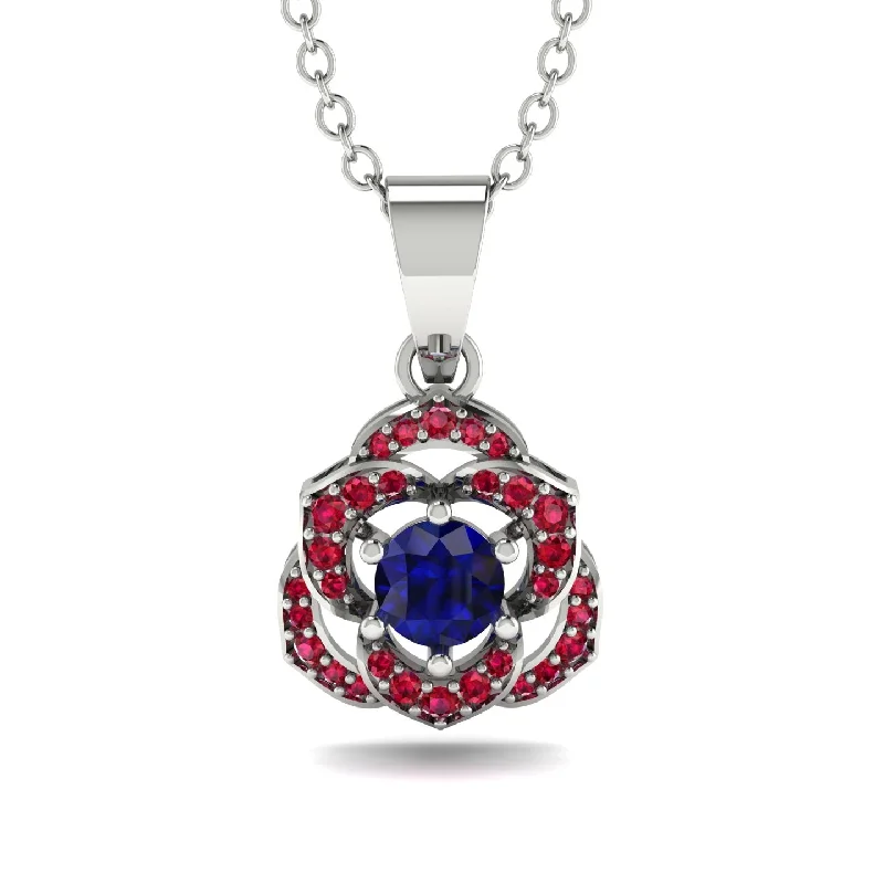 Elegant Diamond Necklace For Weddings-Golden Rose Blossom Necklace With Exquisite Ruby Detailing - Reign No. 60