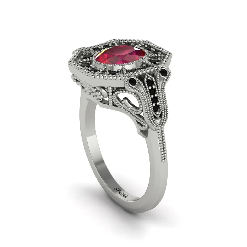 Custom Engagement Rings For Unique Proposals-Ruby Oval Cut Art Deco Engagement Ring - Tabitha No. 42