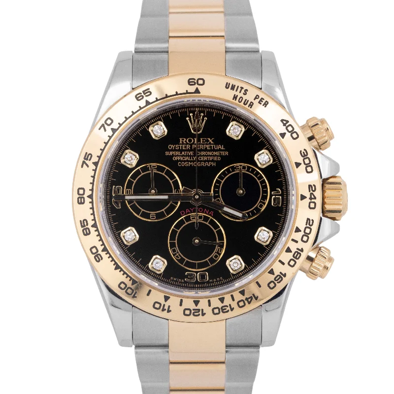 Men’s Vintage Watches For Collecting-PAPERS Rolex Daytona Black Two-Tone 18K Yellow Gold BLACK DIAMOND 116503 BOX