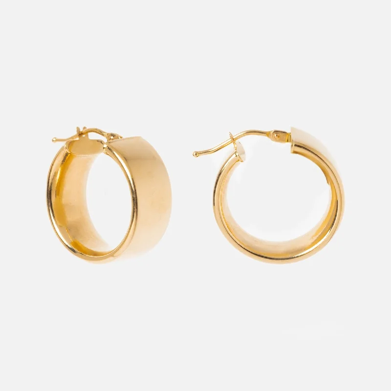 Handmade Gold Earrings For Gift-Solid Gold Flat Chunky Hollow Hoops