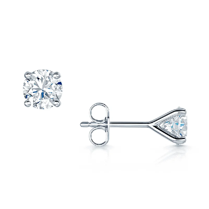 Minimalist Diamond Earrings-18ct White Gold Round Brilliant Cut Diamond Claw Set Stud Earrings