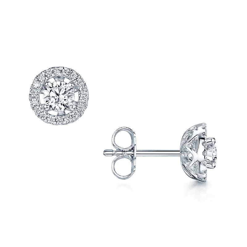 Small Gold Hoop Earrings-18ct White Gold Round Brilliant Cut Diamond Studs With Interchangeable Outer Diamond Set Halo