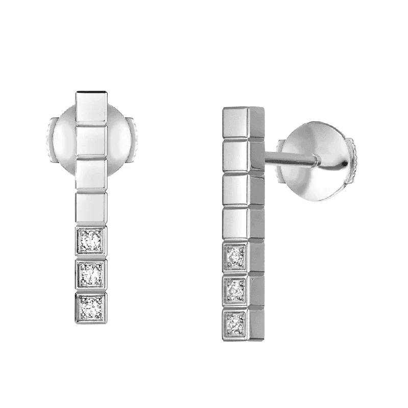 Double Drop Earrings For Trendy Look-18ct White Gold Ice Cube Part Diamond Set Earrings