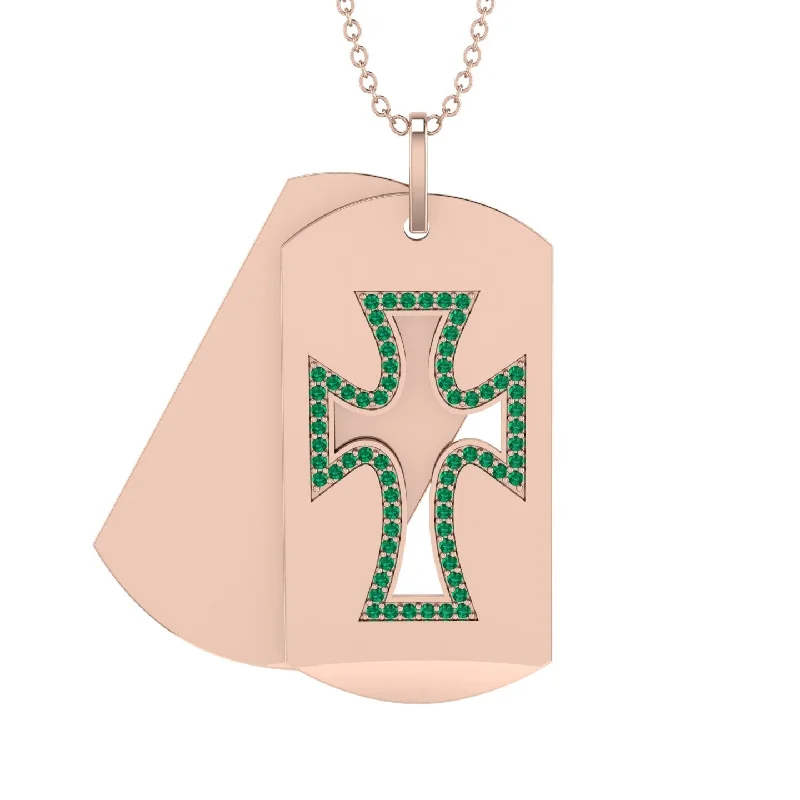 Trendy Gold Necklace For Fashion Events-Exquisite Military-Inspired Cross Emerald Gold Necklace - Louis No. 5