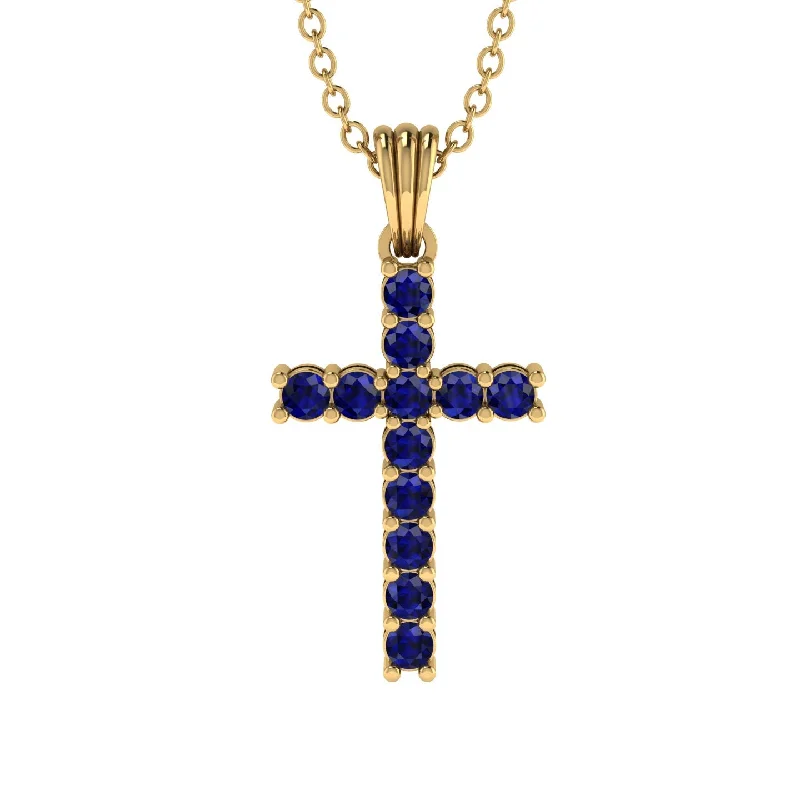 Long Silver Necklace For Casual Wear-Timeless Classic Sapphire Gold Cross Necklace - Ezekiel No. 13