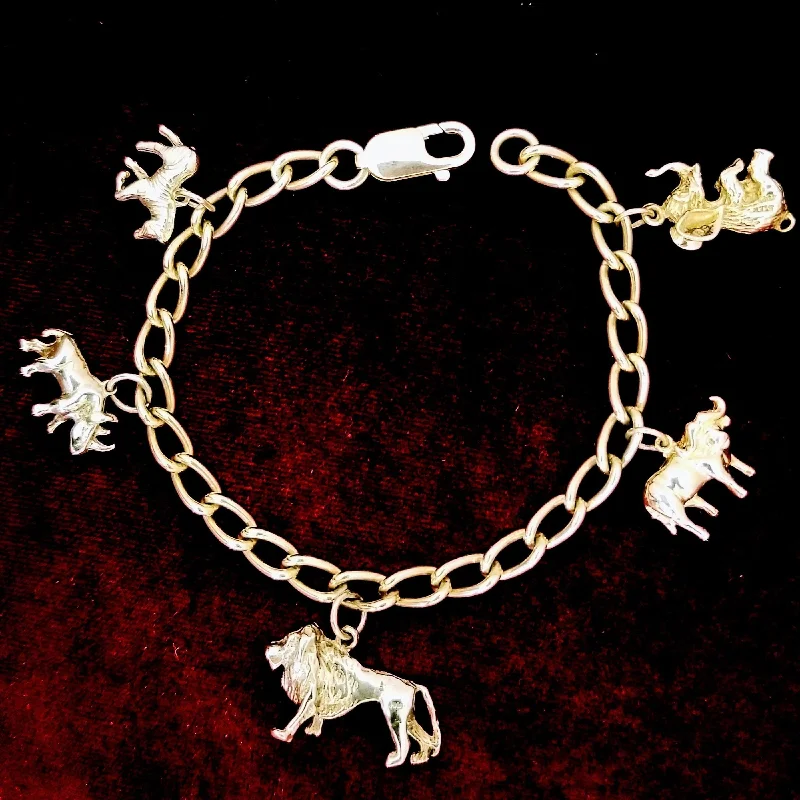 Silver Charm Bracelets-18 kt Yellow Gold Bracelet - the Famous Big 5 of Africa