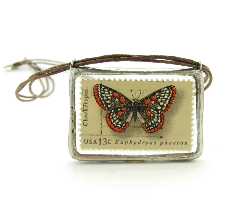 Simple Silver Pendant Necklace For Office-Butterfly Postage Stamp Necklace Soldered Pendant