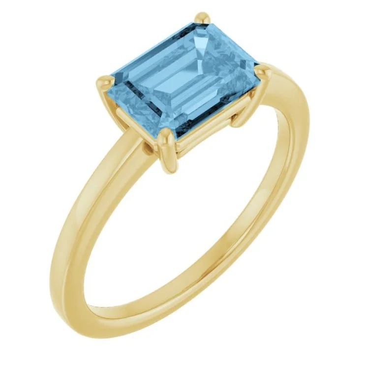 Elegant Diamond Rings For Engagement Gifts-14K Yellow Natural Sky Blue Topaz Ring