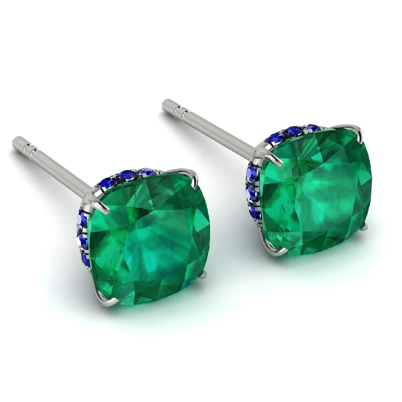 Bold Drop Earrings For Special Occasions-Hidden Halo Cushion Emerald Earrings - Alivia No. 66