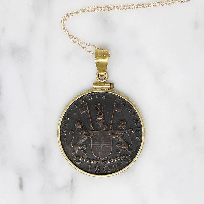 Custom Heart Pendant Necklace For Wedding-X Cash East India Co. 1808 Coin in Gold Necklace