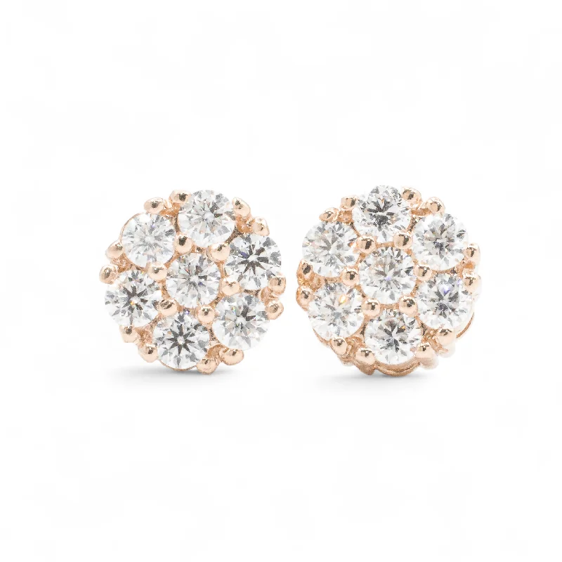 Dainty Gold Earrings For Everyday-14k Rose Gold Lab Diamond Cluster Earrings 1.7 ctw