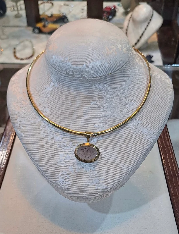 Dainty Gemstone Necklace For Casual Style-Necklace in 14k gold with a seal stone on a chalcedony