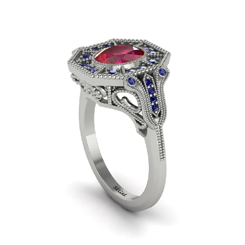 Handmade Engagement Rings For Unique Brides-Ruby Oval Cut Art Deco Engagement Ring - Tabitha No. 72