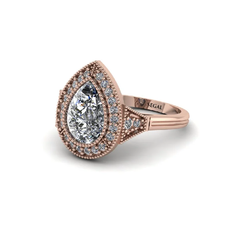 Classic Wedding Rings For Elegant Brides-Pear Cut Diamond Milgrain Halo Engagement Ring - Daleyza No. 2