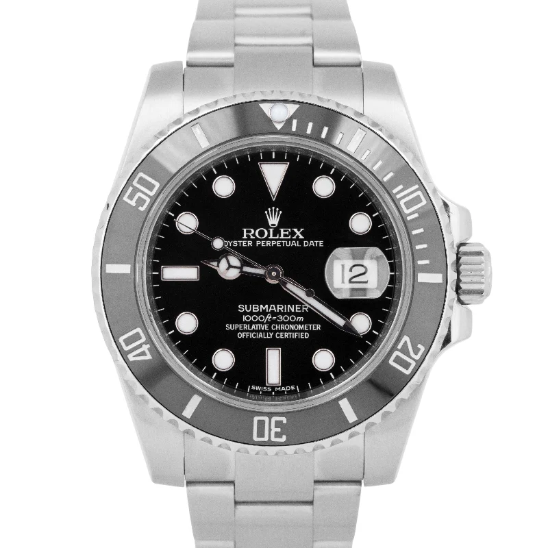 Classic Analog Watches With Leather Straps-MINT PAPERS Rolex Submariner Date Black Steel Ceramic 40mm 116610 LN Watch BOX