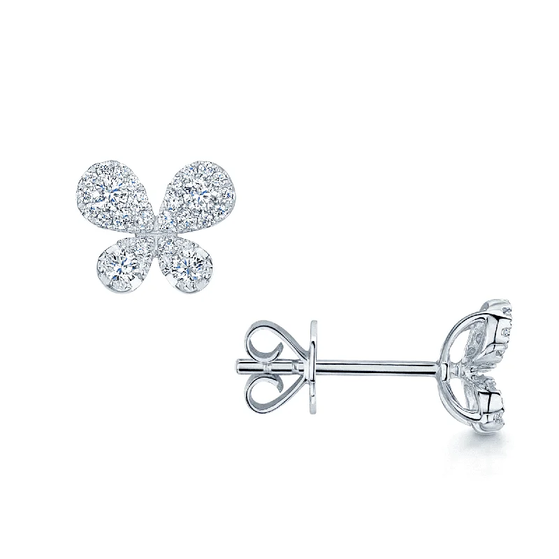 Custom Made Earrings For Special Events-18ct White Gold Pave Set Diamond Butterfly Stud Earrings