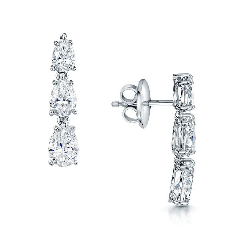 Bohemian Style Earrings For Summer-18ct White Gold Pear Cut Diamond Drop Earrings