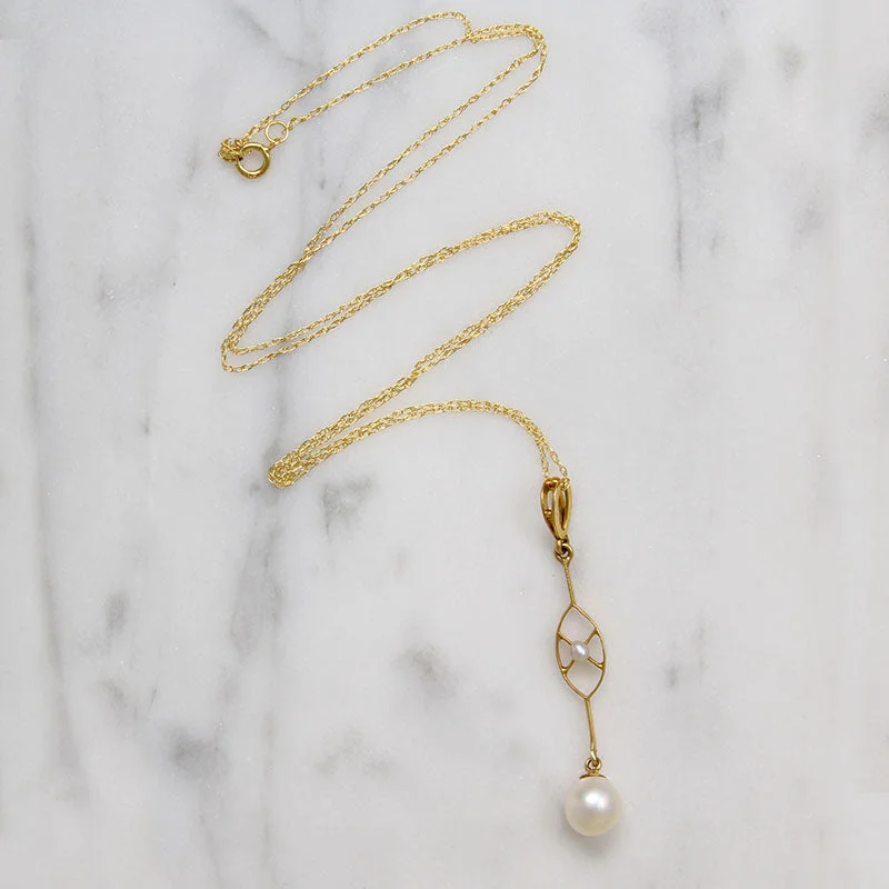 Personalized Bar Necklace For Moms-The Daintiest Gold & Pearl Lavalier Necklace Ever