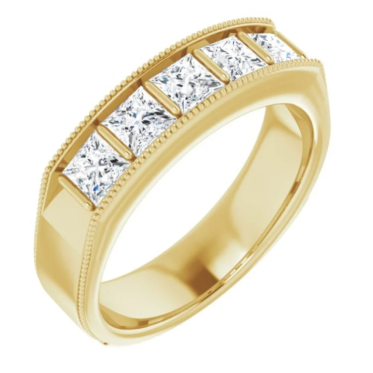 Sparkling Gold Rings For Engagement Gifts-14K Yellow 1 3/8 CTW Natural Diamond Milgrain Band