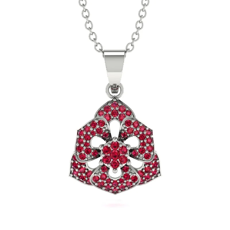 Personalized Birthstone Necklace For Her-Gilded Rose Pendant Necklace With Dazzling Ruby - Lori No. 12