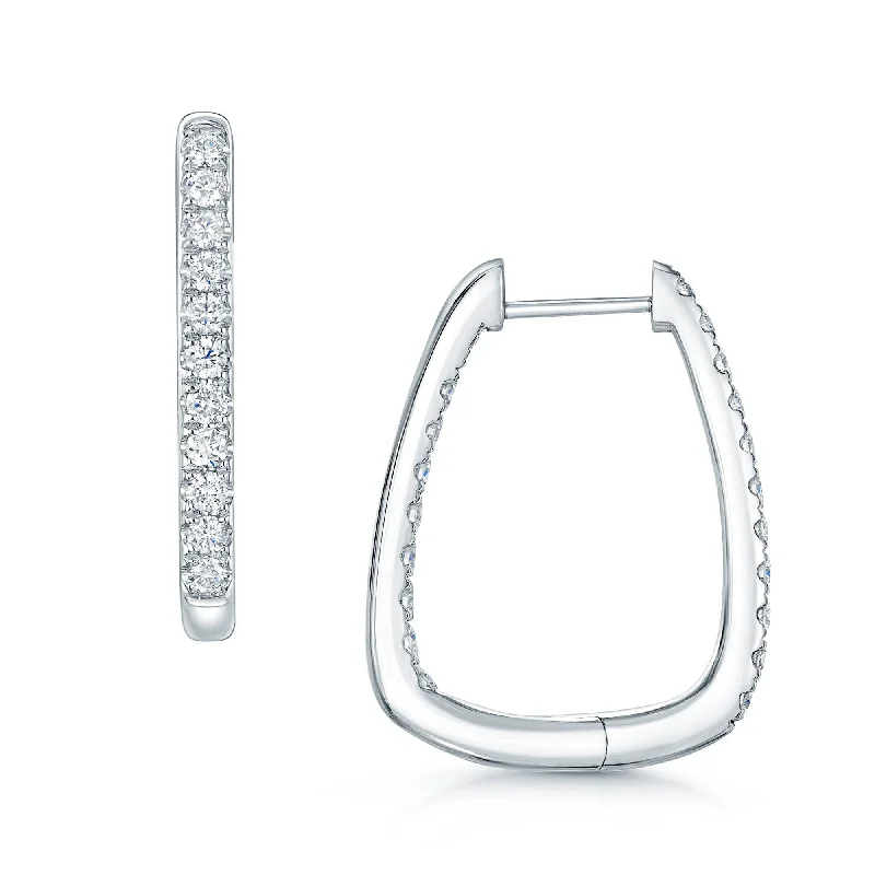 Beautiful Gold Earrings For Women-18ct White Gold Round Brilliant Cut Diamond Hoop Earrings