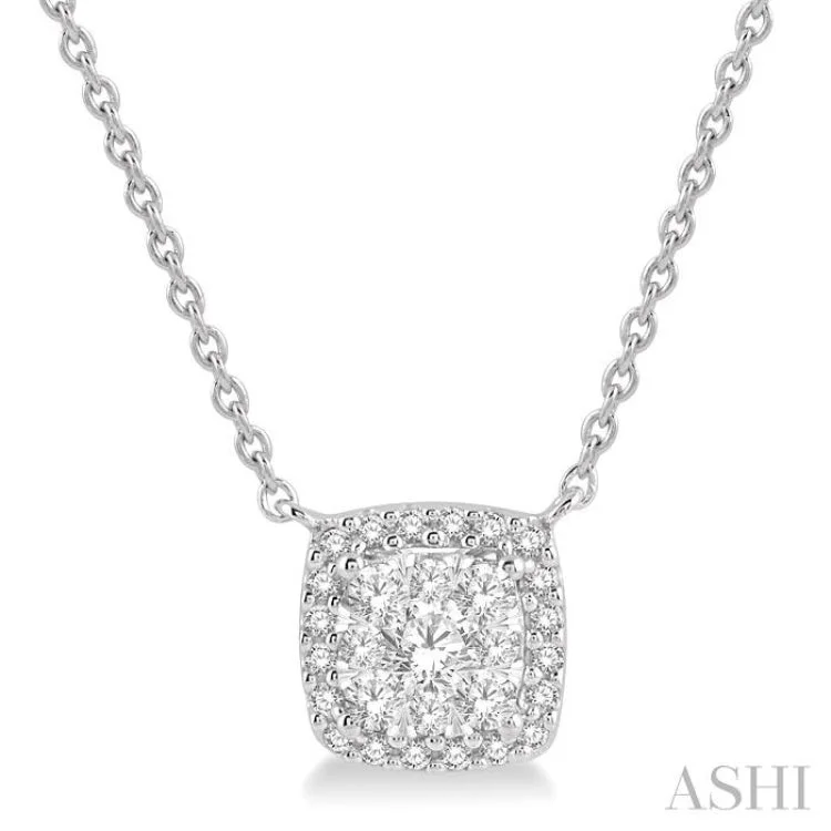 Long Pendant Necklace For Casual Look-1/3 Ctw Cushion Shape Lovebright Diamond Necklace in 14K White Gold