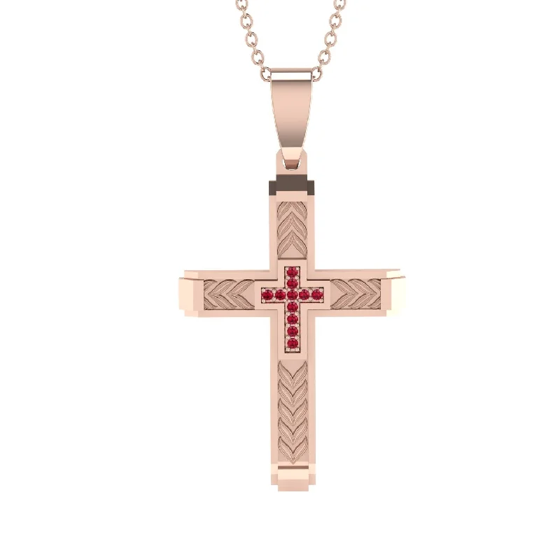 Trendy Chunky Necklace For Bold Look-High-Quality Elegant Openwork Ruby Gold Cross Necklace - Jordan No. 29